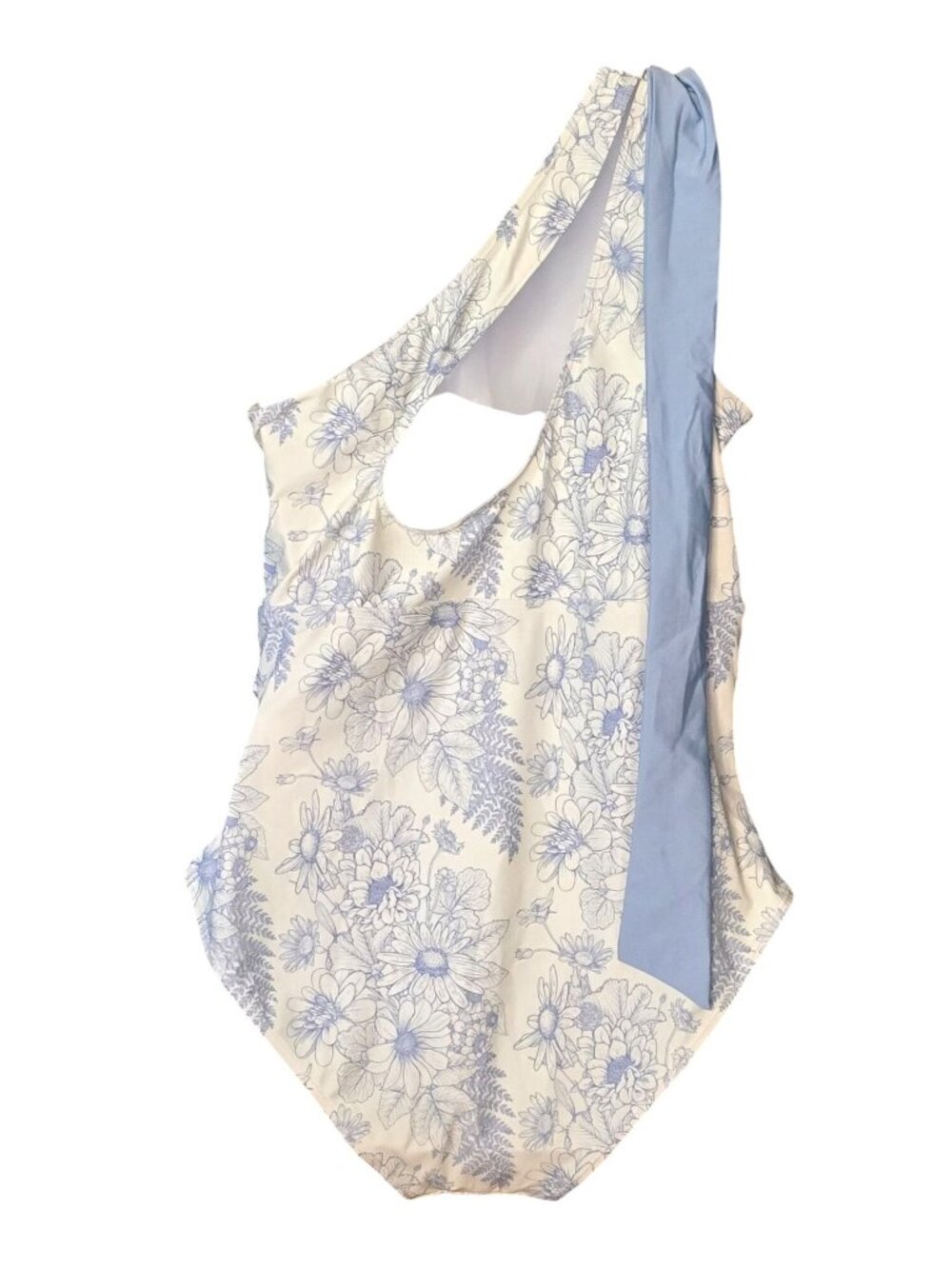 Blue White One Shoulder Floral Swimsuit XL Ruched Tummy Control Lined Grecian - Picture 5 of 11